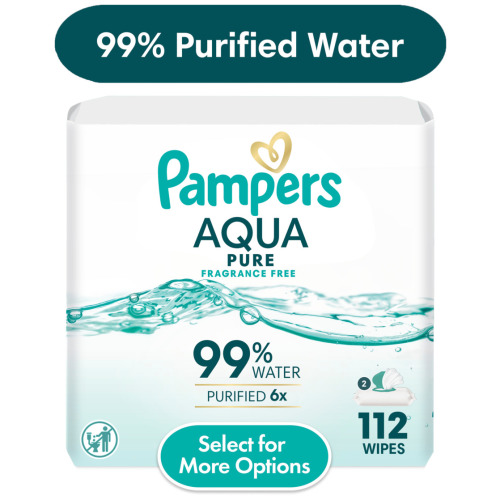 Pampers Aqua Pure Baby Wipes Unscented 99% Water Hypoallergenic Gentle Sensitive Skin 112 Count