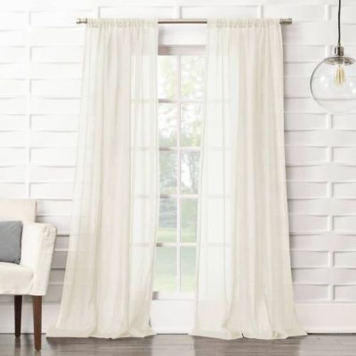 50"x95" No. 918 Sheer Avril Crushed Texture Rod Pocket Curtain Panel Cream: Modern Sheer Curtain Panel