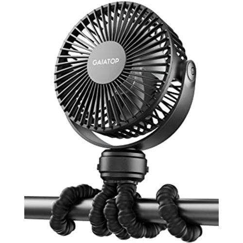 Gaiatop Mini Portable Stroller Fan, Battery Operated Small Clip on Fan, Detachable 3 Speed Rechargeable 360° Rotate Flexible Tripod Handheld Desk Cooling Fan for Car Seat Crib Treadmill Travel Black