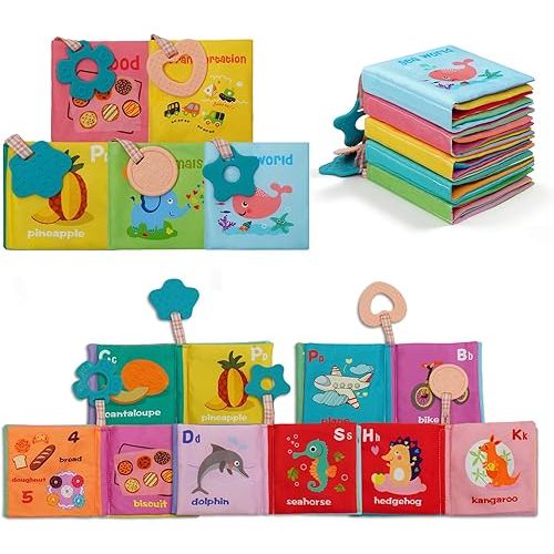 5-Pack Soft Cloth Crinkle Books for Babies 0-3, Washable Non-Toxic Sensory Early Educational Toys, Bath & Learning Cloth Books for Infants