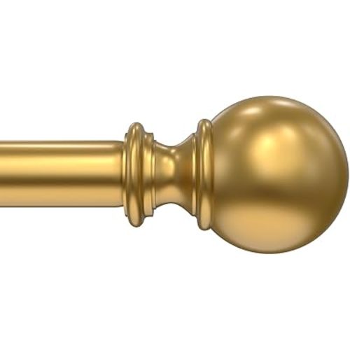 Curtain Rod 48" to 72" Single Curtain Rod Gold 1 Inch Window Curtain Rods with Ball Finials Adjustable Length Indoor/Outdoor Curtain Rod Modern Room Divider Curtain Rods