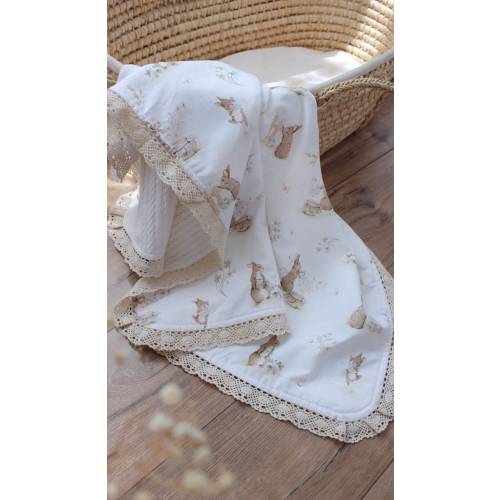 Peter Rabbit Blanket, Organic cotton baby swaddle, 38.1x30.3" (97x77cm)