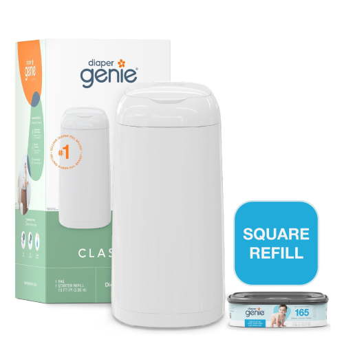 Diaper Genie Classic Pail White Holds Up to 165 Diapers with Odor Lock and One-Hand Lid