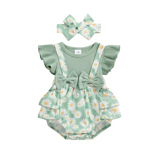 Afunbaby Baby Girl Clothes 3 6 9 12 18 Months Newborn Ruffle Butt Onesie Romper Daisy Overalls Jumpsuit Summer Outfit