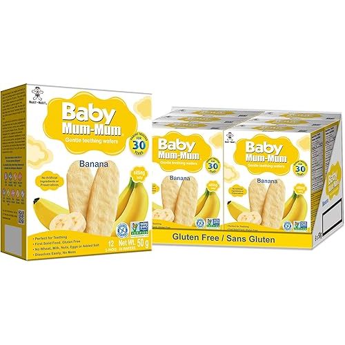 Hot-Kid Baby Mum-Mum Rice Rusks, Banana, Gluten Free, Allergen Free, Non-GMO, Rice Teether Cookie for Teething Infants, 50gms, Pack of 24