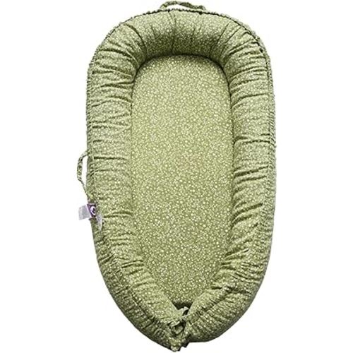 CooCooBaby Infant Lounger, Baby Nest Cover for Baby Girls & Boys, Newborn Essentials for Baby 0-18+ Months, 100% Cotton Breathable (Green_Wonder, Cotton_Muslin)
