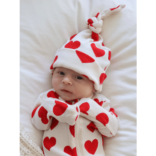 Organic Waffle Knot Beanie, Red Heart