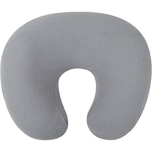 Muslin Nursing Pillow Cover Soft 100% Cotton Feeding Pillow Slipcover Fits Standard Infant Nursing Pillow or Positioner for Baby Boy and Girl, Grey