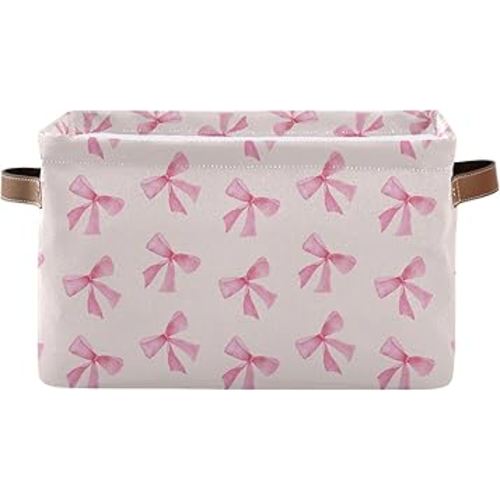 xigua Bow Storage Basket Collapsible Toy Storage Bins Waterproof Canvas Storage Basket with Leather Handles for Home Closets Offices,Bedrooms,Toy and Gift Baskets,1PCS