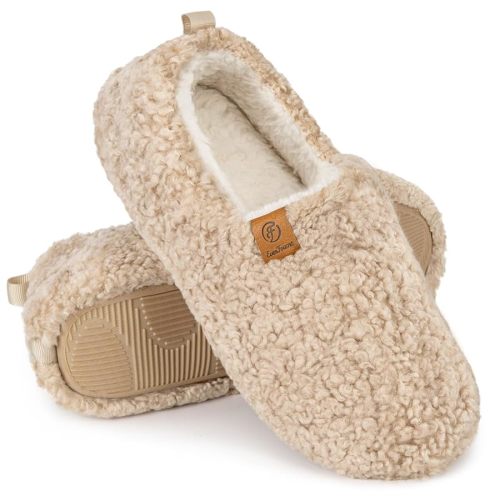 EverFoams Women’s Soft Curly Full Slippers Memory Foam Lightweight House Shoes Cozy Loafer with Polar Fleece Lining