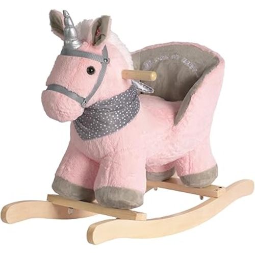 Baby Animal Rocker, Rocking Horse with Seat, Ride on Horse, Plush Rocking Horse with Unicorn Music, Wooden Rocking Horse for Toddlers 1-3, (Pink Unicorn), CPC Certified