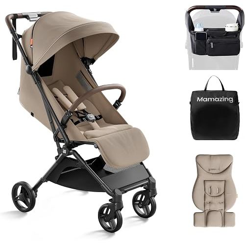 MAMAZING Ultra Air Lightweight Baby Travel Stroller with Carbon Fiber Frame, Compact & Airplane-Friendly, One-Handed Fold, 11.6 lbs, Perfect for Toddlers, Organizer & Cushion Included, Simply Taupe