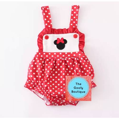 Minnie Mouse bubble romper embroidered Red white polka dot READY TO SHIP