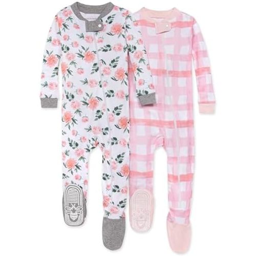 Burt's Bees Baby Girls' Snug Fit One-Piece Footed Non-Slip Sleeper Pajamas