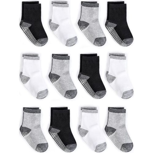 ZAPLES Baby Non Slip Grip Crew Socks with Anti Skid Soles for Infants Toddlers Kids Boys Girls