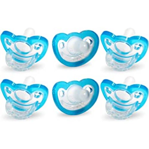 RaZbaby Jollypop Pacifier for Babies 3 Months and Up, USA Made, Natural Shaped Orthodontic Binky, Lovingly Shared in NICUs & Hospitals Worldwide, Medical-Grade 100% BPA-Free - 6 Pack - Blue