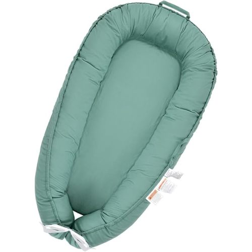 Baby Lounger for Newborn, 100% Cotton Soft Breathable Lounger for Baby 0-24 Months, Portable Baby Nest Cover for Baby Girls & Boys, Co Sleeper for Baby in Bed, Babies Essentials Gifts(Green)