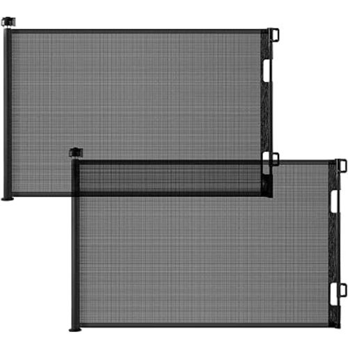 Cumbor 2 Pack Baby Gate Retractable Gates for Stairs, Mesh Dog Gate for The House, Wide Pet Gate 33" Tall, Extends to 55" Wide, Long Child Safety Gates for Doorways, Hallways, Indoor/Outdoor(Black)