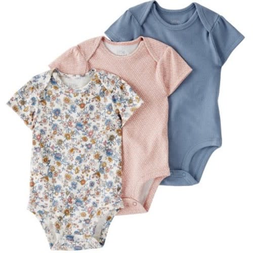 Little Planet by Carter’s Organic Baby Girls' 3pk Floral Bodysuit - White/Brown/Blue, Size: 3M