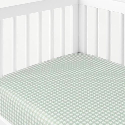 Butterblu Frankie Fitted Crib Sheet 100% Organic Cotton for Baby & Toddler Mattress, Breathable for Boys & Girls, Sage Check, One Size
