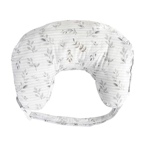 Boppy Nursing Pillow Best Latch, Gray Pennydot Leaf Stripe, Lactation Consultant Created, Firm Contoured and Plush Sides for Breastfeeding Options, Padded Belt, Plus Sized to Petite, Machine Washable - Gray Leaf Stripe
