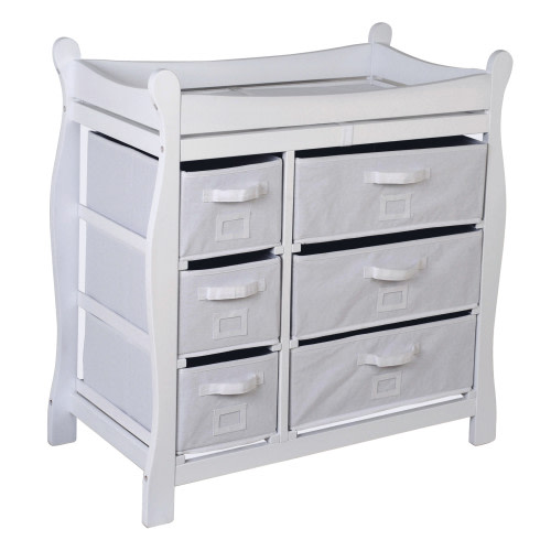Badger Basket Sleigh Style Baby Wood Changing Table with 6 Baskets
