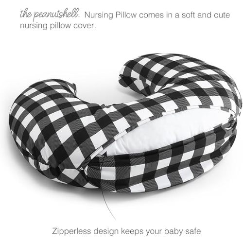 The Peanutshell Black & White Buffalo Plaid Nursing Pillow for Breastfeeding | Pillow & Nursing Pillow Cover for Baby Boys or Girls