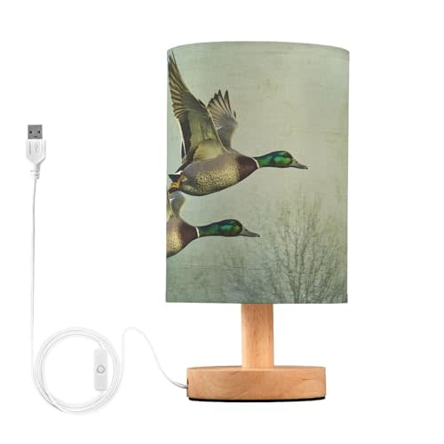 XYMZR Table Lamp Wild Duck Mallard Fly with USB Port for Bedroom Nightstand Lamp Small Bedside Lamps for Living Room, Office Table (LED Bulb Included)
