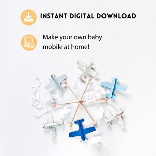 Diy baby mobile. Airplane mobile PDF pattern. Printable craft template for handmade baby shower gift. DIGITAL PDF. Diy nursery decor