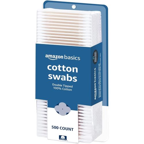 Amazon Basics Double-Tipped Cotton Swabs for Personal Hygiene and Baby Care, Cotton, Versatile, Baby Safe, 500 Count