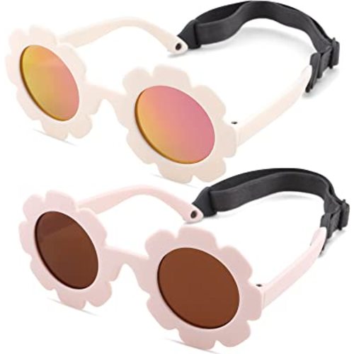 COASION Bendable Flexible Polarized Newborn Baby Flower Sunglasses with Strap for Infant Girls Boys Age 0-24 Months
