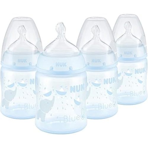 NUK Smooth Flow Anti Colic Baby Bottle, 5 oz, 4 Pack, Blue Elephant