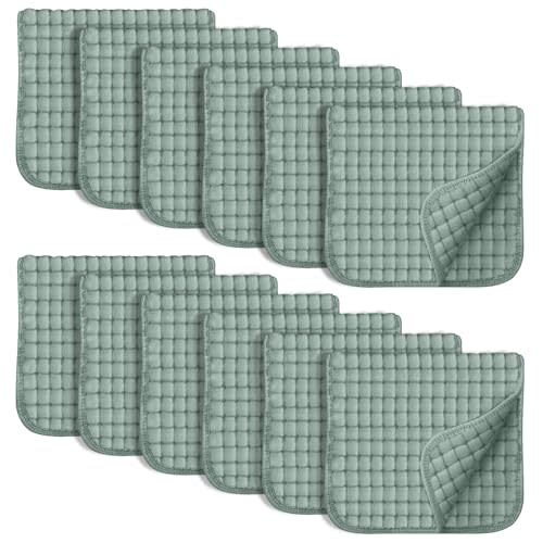 SWEET DOLPHIN 12 Pack Muslin Burp Cloths Large 100% Cotton Hand Washcloths for Baby - Baby Essentials Extra Absorbent and Soft Boys & Girls Milk Spit Up Rags - Dark Green, 20" X10"