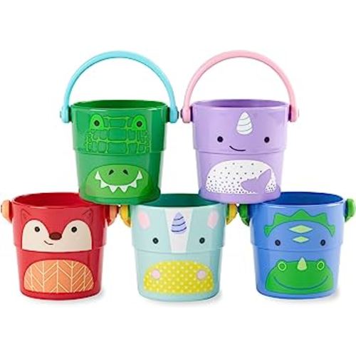 Skip Hop Baby Bath Toy Buckets, Zoo Stack & Pour Buckets, Pastel