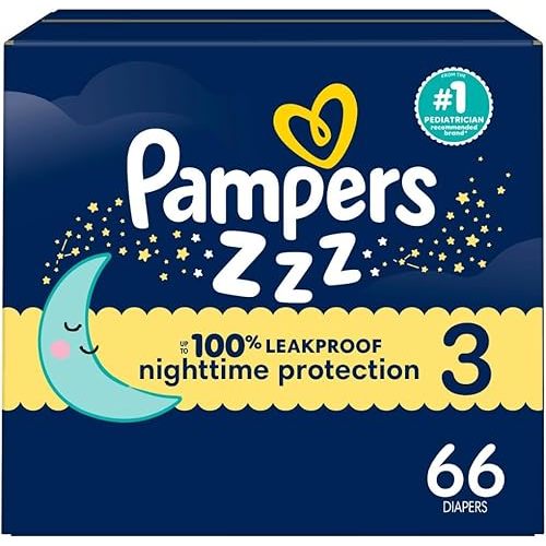 Pampers ZZZ Overnight Diapers, Size 3 (16-28 lbs), 66 Count, Nighttime Protection Disposable Baby Diaper, Night Time Leak and Skin Protection