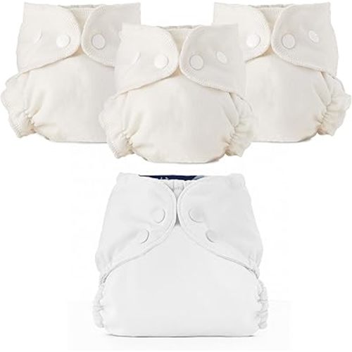 Esembly Cloth Diaper Bundle Set, 3 Organic Absorbent Inners and 1 Waterproof Diaper Cover, Blowout-Proof Reusable Washable Diapers with Snap Closure, Size 2 (18-35lbs), Sea Salt