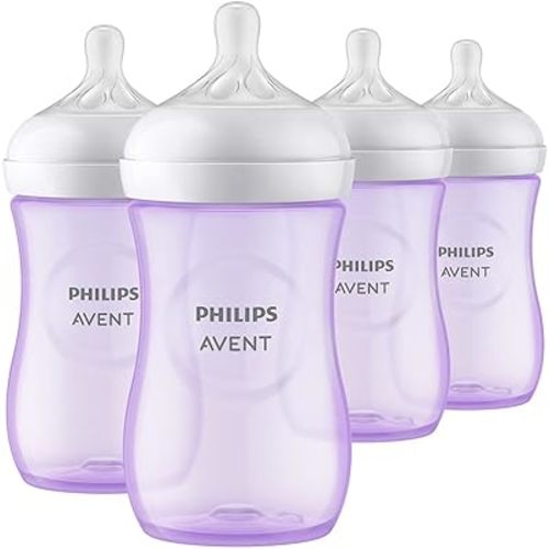 Philips Avent Natural Baby Bottle with Natural Response Nipple, Purple, 9oz 4pk, SCY903/34
