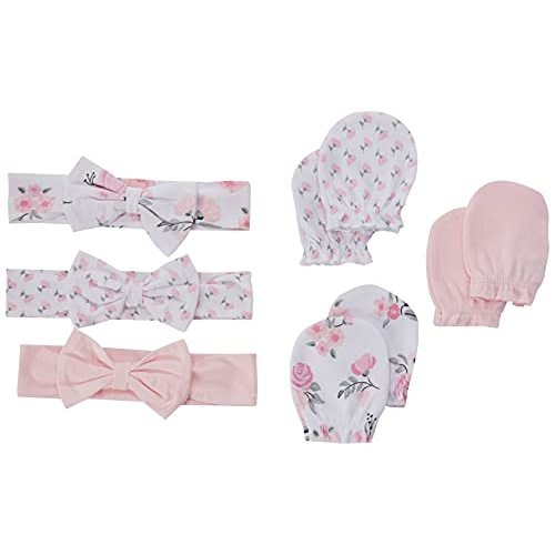 Hudson Baby Girls' Cotton Headband and Scratch Mitten Set