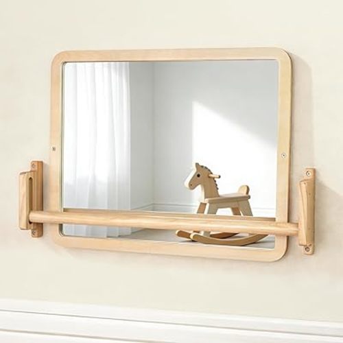 Montessori Mirror with Bar – Adjustable Baby Pull Up Bar, Anti-Rotation Design & Acrylic Safety Baby Mirror for Wall – Tummy Time, Pull to Stand Toys for Infant Toddler Nursery