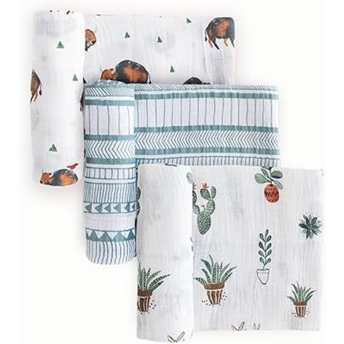 Little Unicorn – Bison Cotton Muslin Swaddle Blanket Set | Set of 3 | 100% Cotton | Super Soft | Newborns and Infants | Large 47” x 47” | Machine Washable