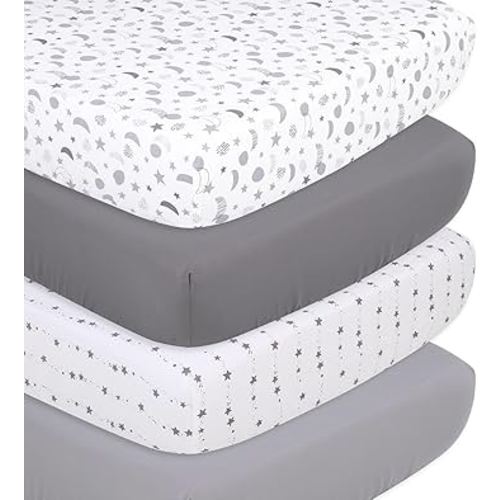 The Peanutshell Baby Crib Sheets, Neutral, Soft, Breathable, Stretchy, 52x28, Unisex Fitted Crib Mattress Sheet for Boys or Girls, Grey Celestial Moon and Stars Nursery Decor