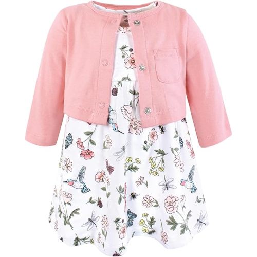 Hudson Baby Infant and Toddler Girls Cotton Dress and Cardigan Set