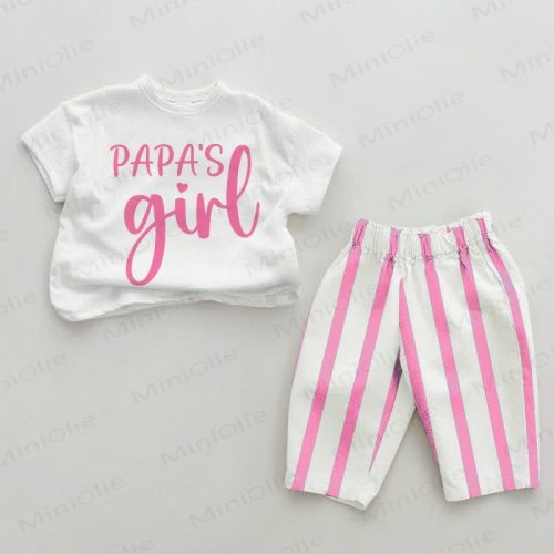 PAPA'S GIRL Baby Pink Vertical Striped 2-piece Set