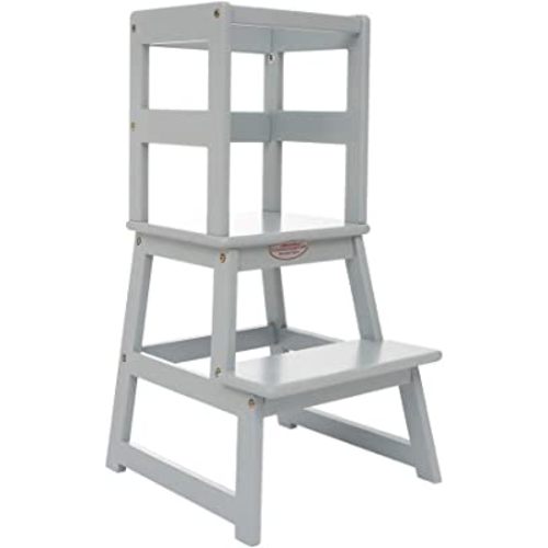 SDADI Kids Kitchen Step Stool with Safety Rail - for Toddlers 18 Months and Older, Soft Blue/Blue-Grey LT01G