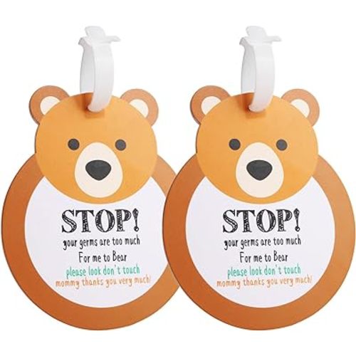 Bear Don't Touch Baby Sign Tag Stop Please Look Baby Car Seat Tag No Touching for Car Seat Cover Basket Tag Stroller Tag Carrycot Basket Tag Baby Warning Tips with Hanging Straps