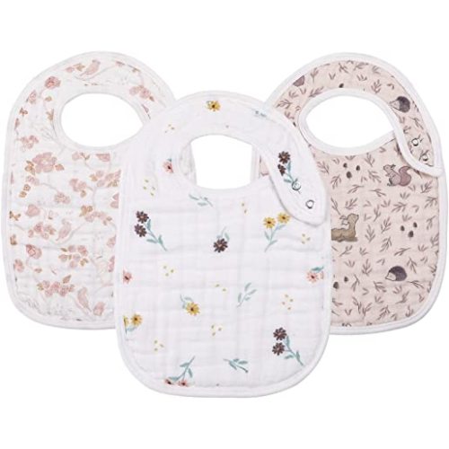 Snap Muslin Bibs for Boys &Girls,3-Pack Baby Bibs for Infants,Newborns and Toddlers,100% Cotton Muslin Bib