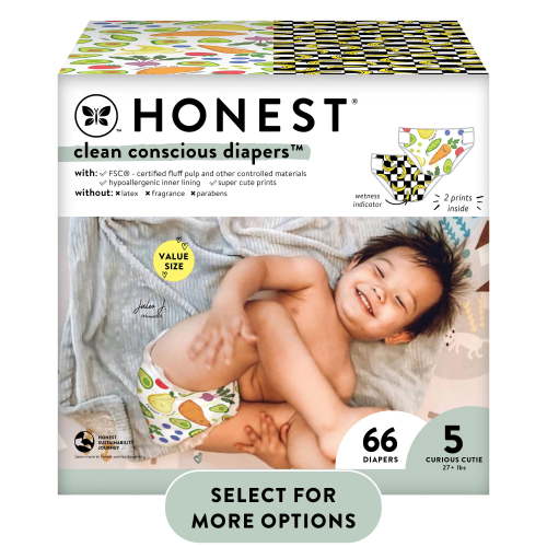 The Honest Company, Clean Conscious Diapers®, So Delish & So Bananas, Size 5, 66 Count