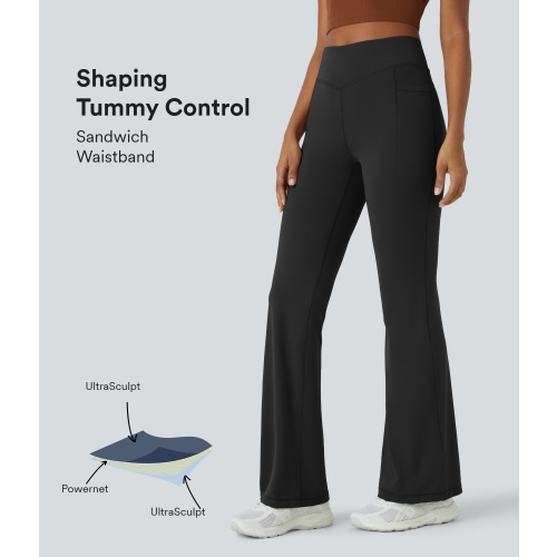 UltraSculpt Mid Rise Tummy Control Side Pocket Running Full Length Flare Leggings