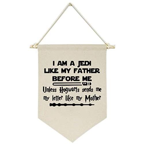 Topthink I Am A Jedi Like My Father Before Me -Canvas Hanging Flag Banner Wall Sign Decor Gift for Baby Kids Boy Nursery Teen Room Front Door - Star Harry Quotes Wars Potter Gift