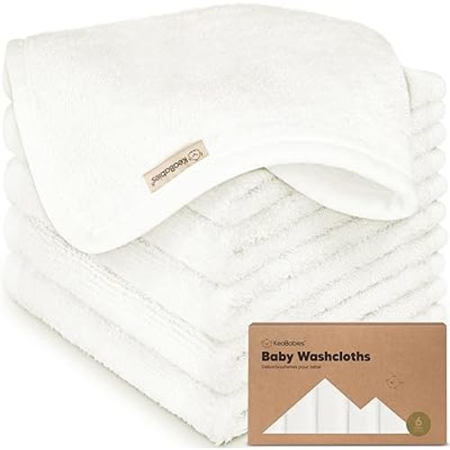 6-Pack Baby Washcloths - Soft Absorbent Viscose from Bamboo Wash Cloths for Babies, Kids, Toddlers, Infant, Newborn Bath Towels, Gentle on Sensitive Skin, 10x10 Reusable Face Towels (White)